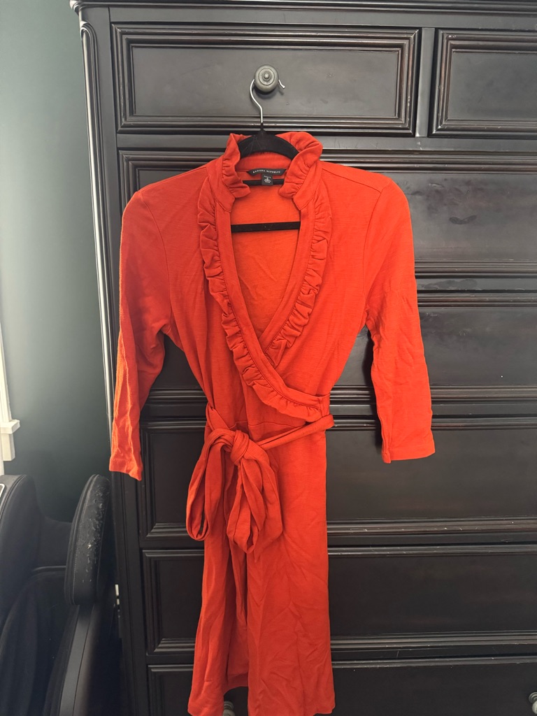 Banana Republic Ruffled Wrap Dress In Vibrant Coral-Orange
